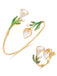Ensemble Bracelet Manchette et Bague Floral Vintage