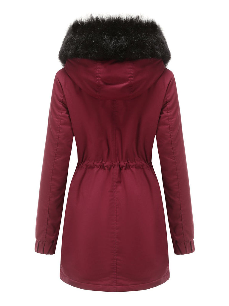Manteau Années 50 Garnie de Fourrure Synthétique à Boucle