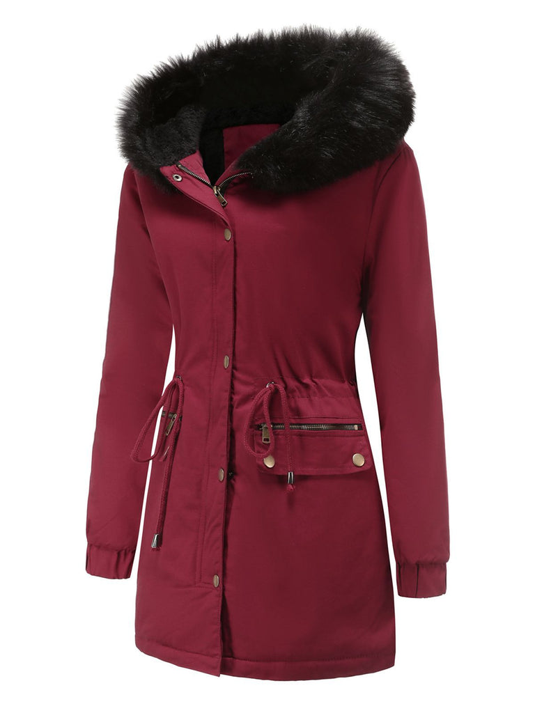 Manteau Années 50 Garnie de Fourrure Synthétique à Boucle