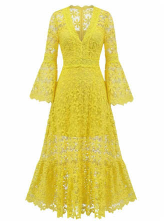 Robe Longue Évasée en Dentelle Dos Nu Unie années '30 6