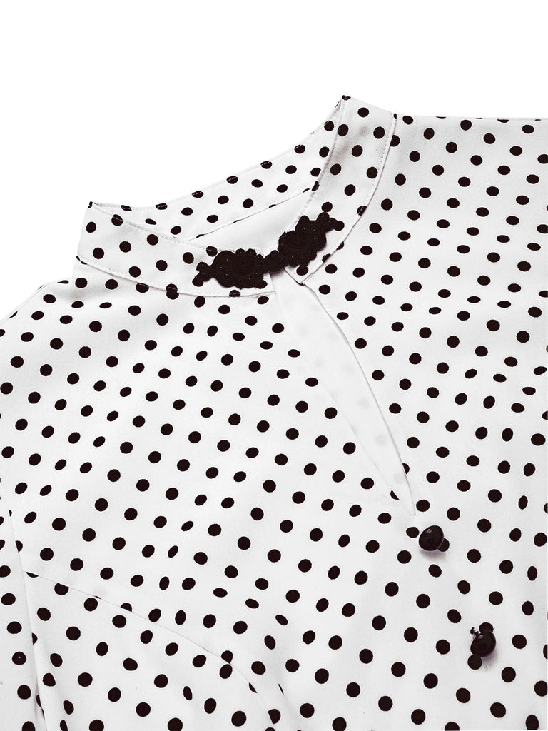 [Prévente] Robe sirène blanche à pois et volants années 1930