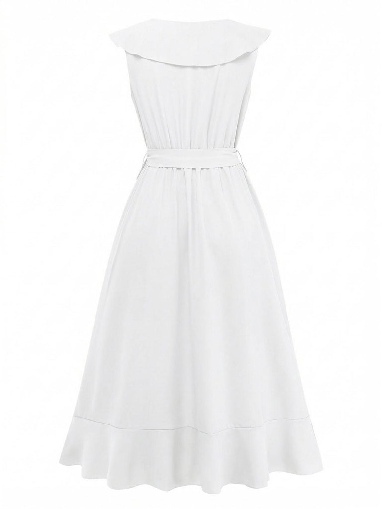 Col V Uni à Volants Ourlet Tie-Up Robe Années 1930 10