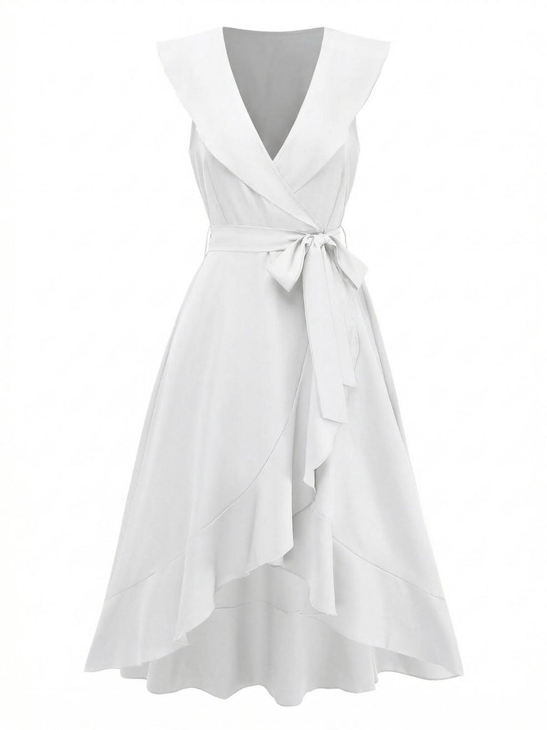 Col V Uni à Volants Ourlet Tie-Up Robe Années 1930 9