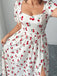 [Grande Taille] Robe Longue à Fente Imprimé Cerises Blanche Années 1940 4