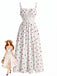 Robe à Bretelles avec Fente Fraise Blanc Années 40