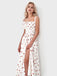 Robe à Bretelles avec Fente Fraise Blanc Années 40
