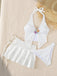 3PCS Blanc Uni Étoile de Mer Dos-Nu Maillot de Bain Années 1950 6
