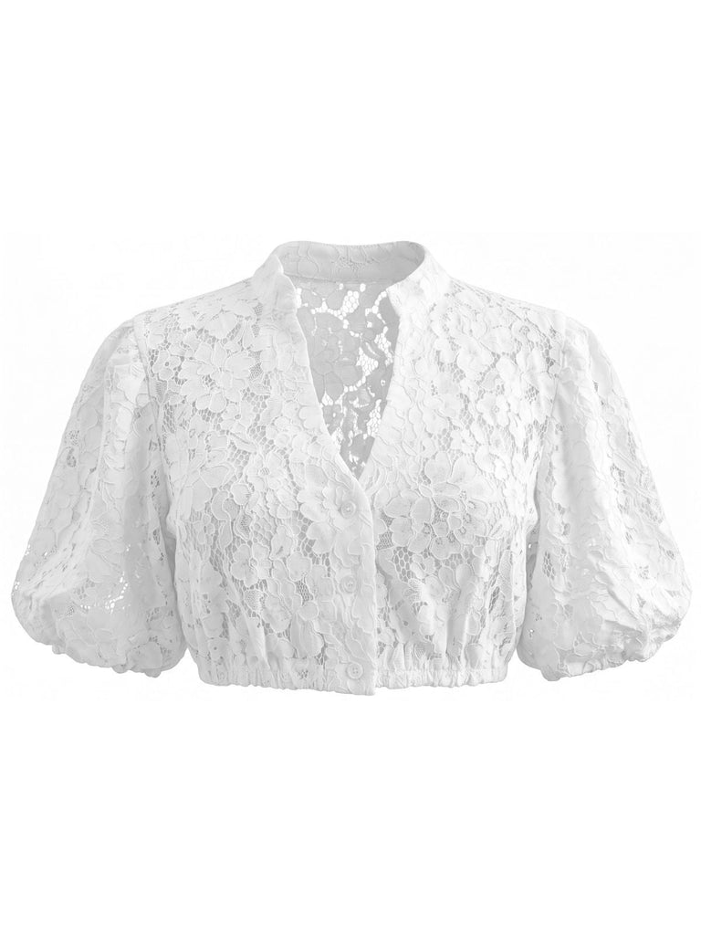3PCS Haut Blanc & Robe Col Carré Florale & Tablier Pailleté Rose Années 1950 6