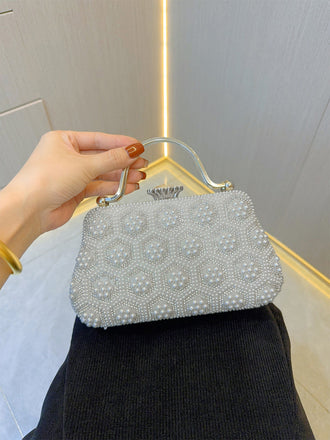 Blanc Vintage Perle Pochette Bags Années 1970