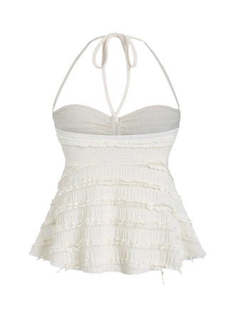 Y2K Uni Texturé Halter Froncé Babydoll Haut 2