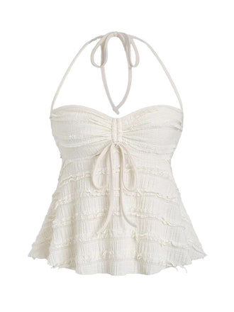 Y2K Uni Texturé Halter Froncé Babydoll Haut