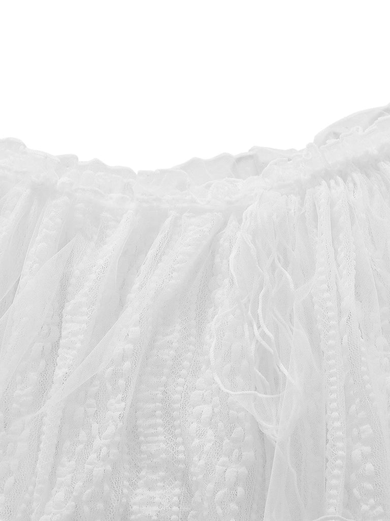 [Prévente] Cache maillot tulle volants double épaisseur dentelle blanche 1950s