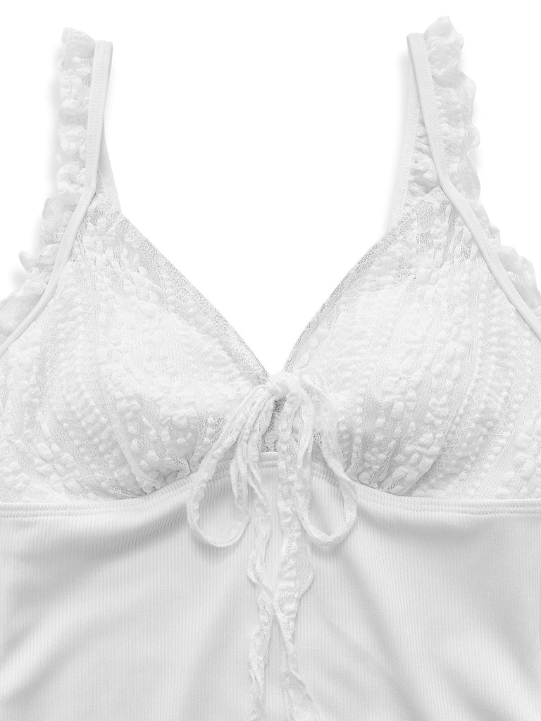 [Prévente] Maillot de bain une pièce blanc dentelle nœud 1950s