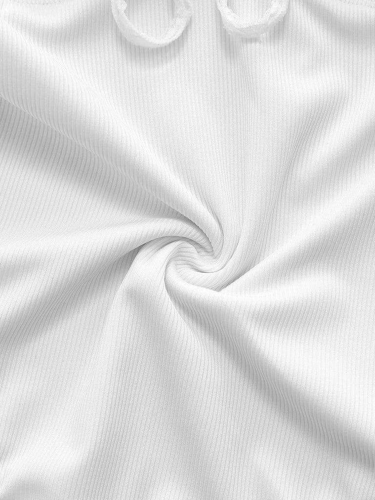 [Prévente] Maillot de bain une pièce blanc dentelle nœud 1950s