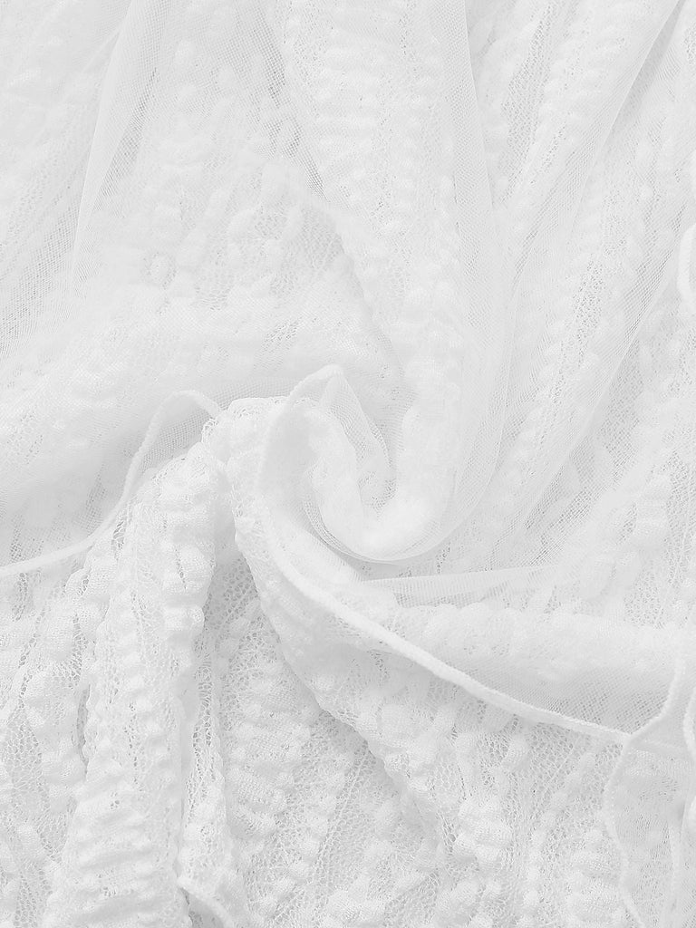 [Prévente] Cache maillot tulle volants double épaisseur dentelle blanche 1950s