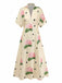 Robe Longue Col V Florale Jaune Années 1940