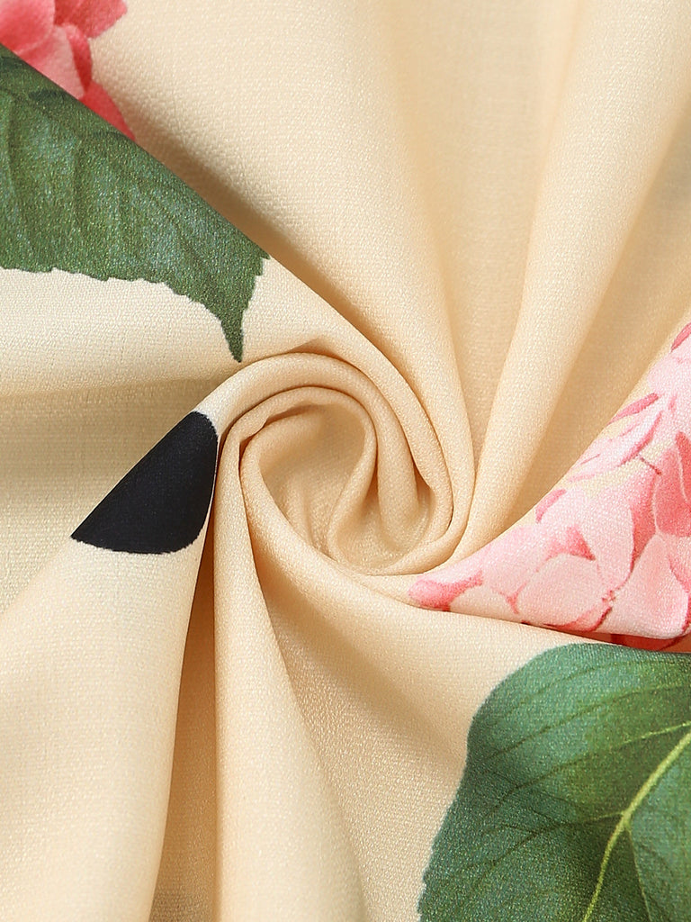 Robe Longue Col V Florale Jaune Années 1940