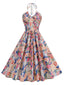 Robe Midi Imprimé Fleurs Aquarelle Années 1950