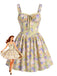 Dentelle Florale Patchwork Mini Robe Jaune Années 1950