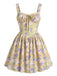Dentelle Florale Patchwork Mini Robe Jaune Années 1950 2