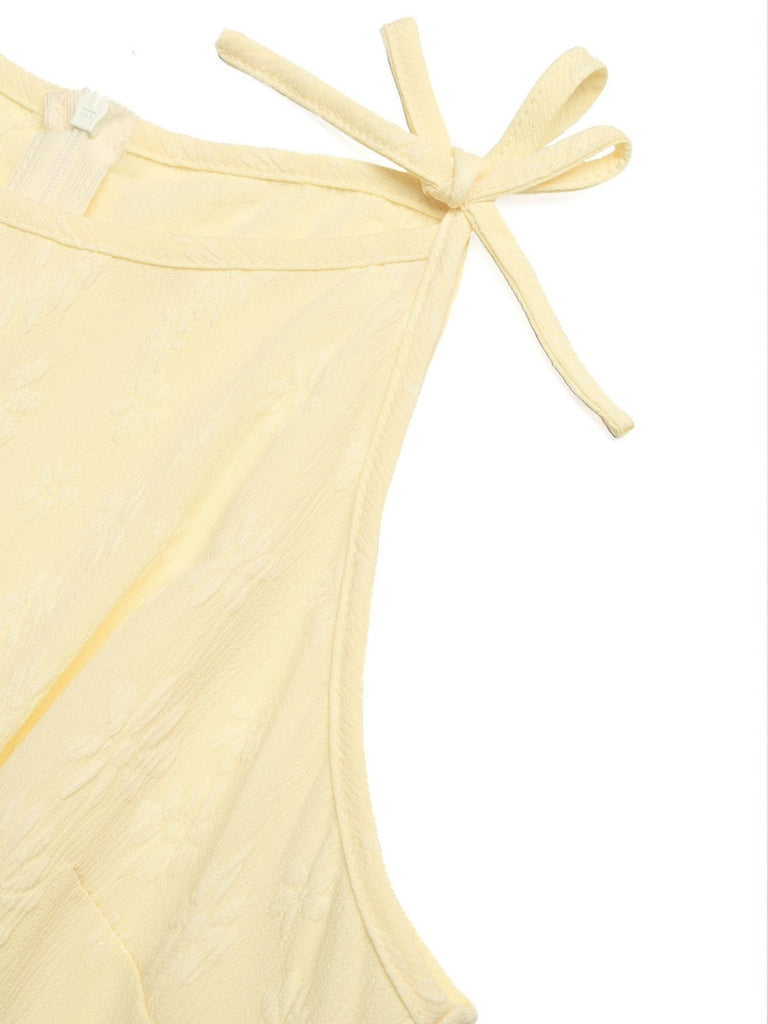 Combinaison Florale Jacquard à Bretelles Bretelles à Nouer Jaune Années 1950 6