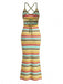 Bohème Rayée Tricot Dos Ouvert Moulante Robe Multicolore Années 1970 4