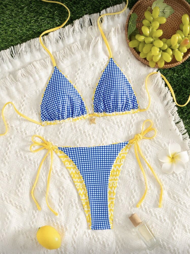 Ensemble Bikini Réversible Bicolore Jaune Années 80