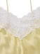 Yellow V-neck lace asymmetric nightgown collar detail displaying deep neckline and intricate lacework for romantic sleepwear