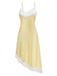 Yellow V-neck lace asymmetric nightgown side view showcasing flowing silhouette and flattering cut for luxurious sleepwear