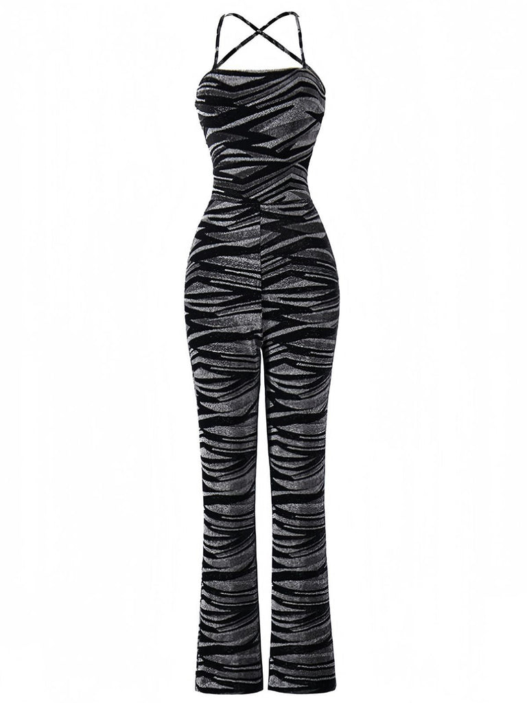 Zebra Print Halter Backless Jumpsuit