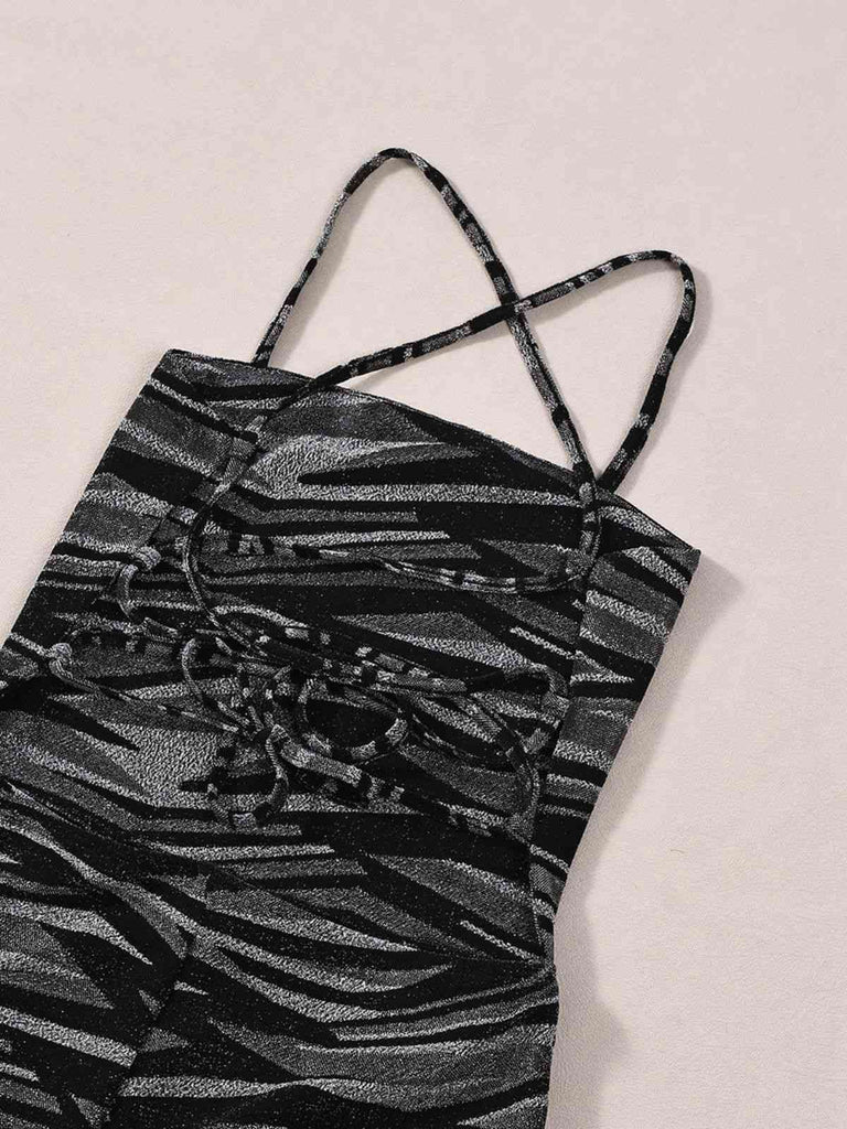 Zebra Print Halter Backless Jumpsuit