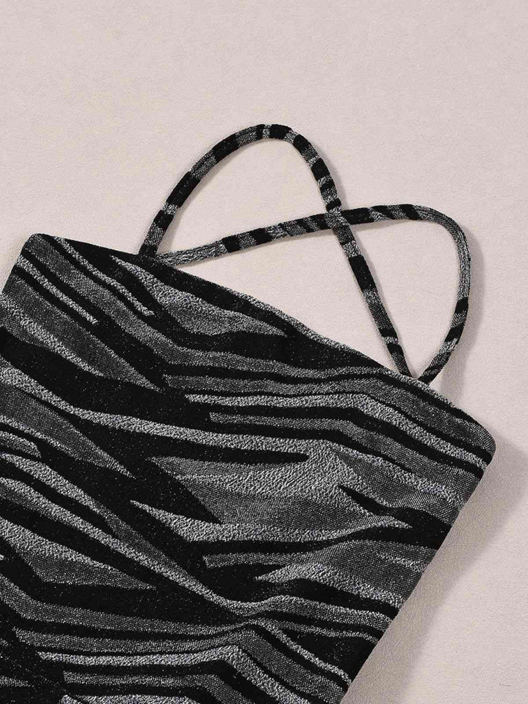 Zebra Print Halter Backless Jumpsuit