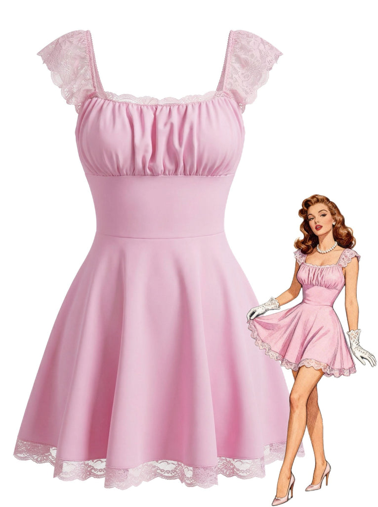 Dentelle Col Carré Dos Nu Robe Française Années 1960