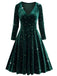 Robe en velours col en V et étoiles vert foncé des années 1940