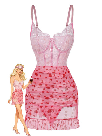 Nuisette en dentelle transparente à armatures et volants années 1980