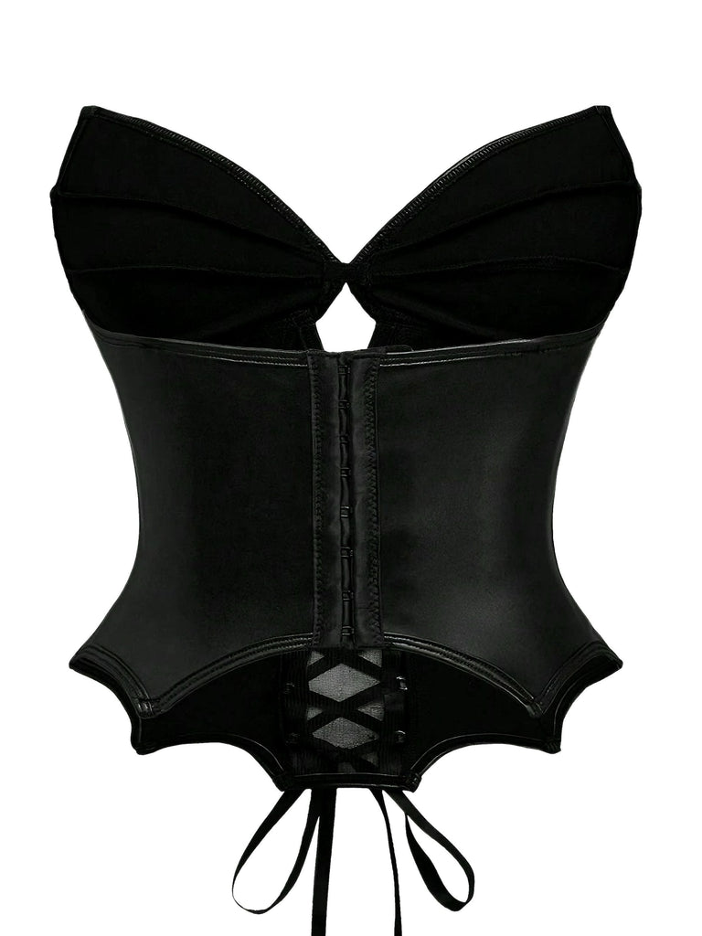 Corset gothique en cuir noir style chauve-souris années 1970