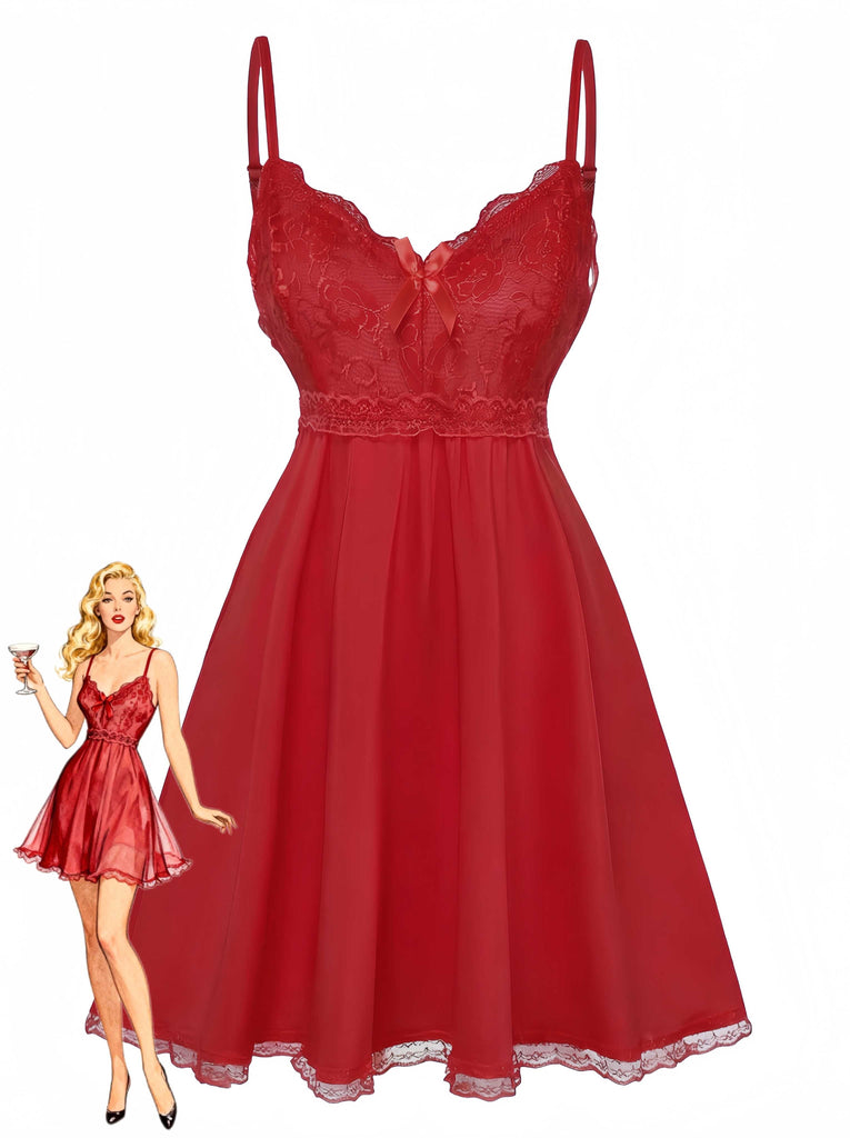 Nuisette à fines bretelles et nœud en dentelle années 1940