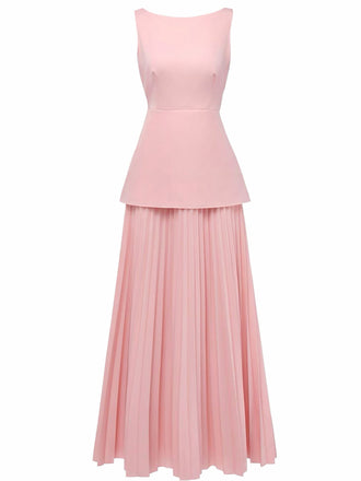 2PCS Ensemble Haut Tricoté et Jupe Maxi Plissée Années 1930