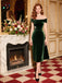 [Prévente] Robe Bardot verte en veloursà épaules dénudées années 1940