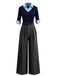 [Prévente] Combinaison chemise manches trois-quarts en tricot bleu et gris années 40