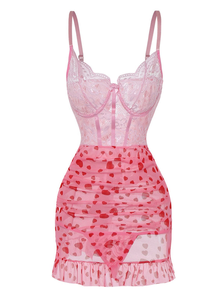 Nuisette en dentelle transparente à armatures et volants années 1980