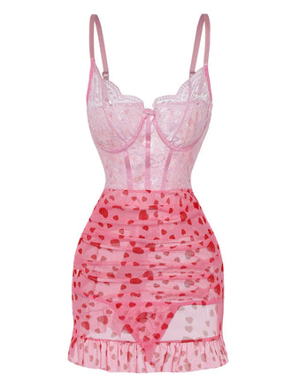 Nuisette en dentelle transparente à armatures et volants années 1980