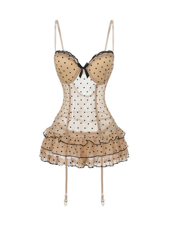 Nuisette babydoll kaki à pois des années 1980