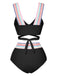 Ensemble bikini à bretelles larges noué dans le dos colorblock des années 1940