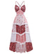 Robe multicolore motif floral quilt et bretelles volants années 1930