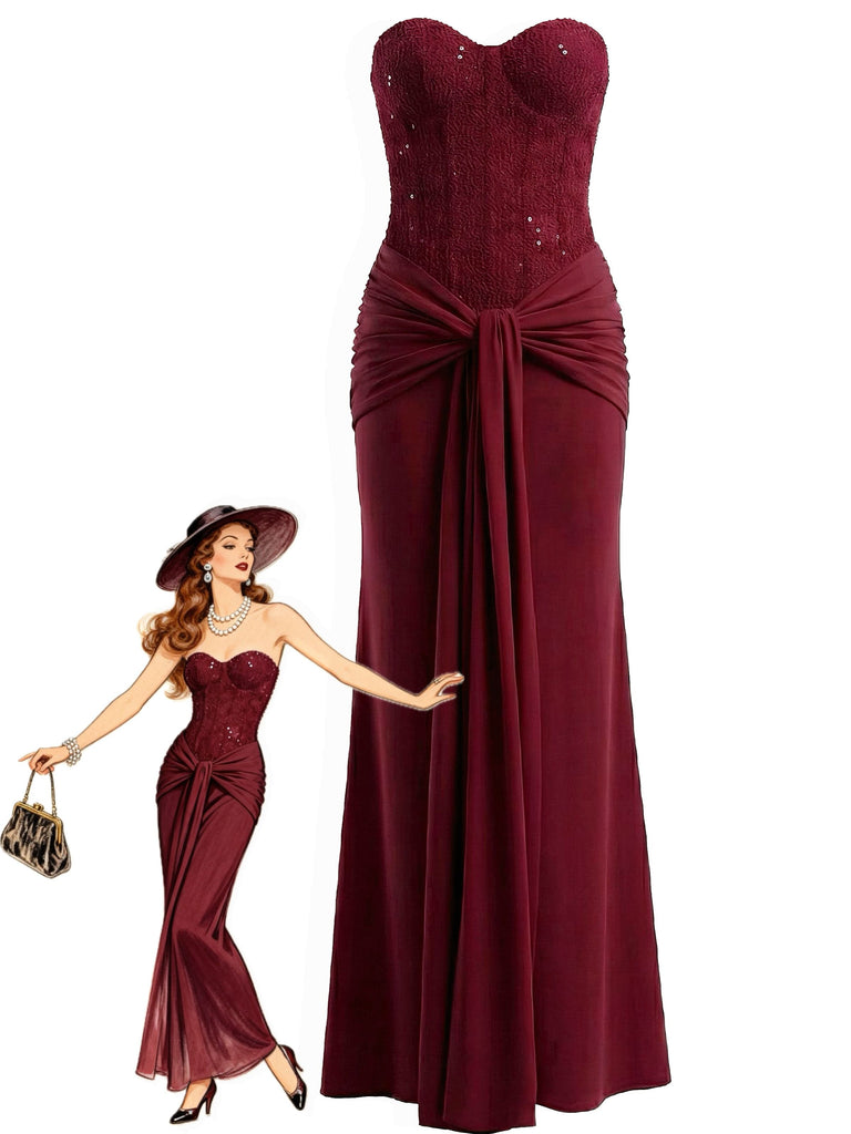 Robe longue bustier à lacets unie années 1930