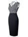 Robe crayon noire à revers et patchwork à rayures des années 1960