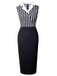 Robe crayon noire à revers et patchwork à rayures des années 1960