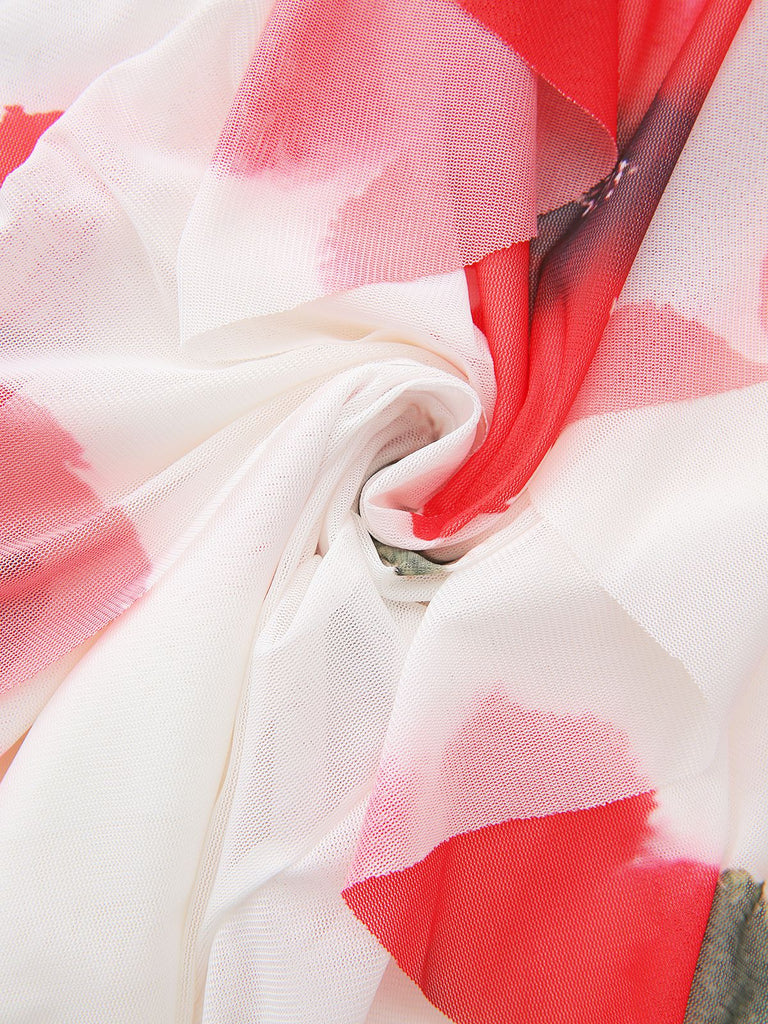 Robe babydoll rouge dos nu et ourlet asymétrique années 1960