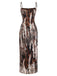 Rear view of the animal print cami dress on a white background, showcasing the form-fitting cut.